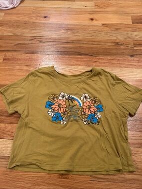 O'Neill Mustard Short Sleeve Floral Sunset Crop Tee